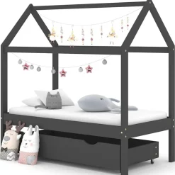 Online vidaXL Barnsäng med låda massiv furu 70x140 cm Mörkgrå