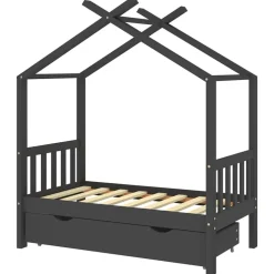 vidaXL Barnsäng med låda mörkgrå massiv furu 70x140 cm