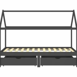 Online vidaXL Barnsäng med låda massiv furu 90x200 cm Mörkgrå