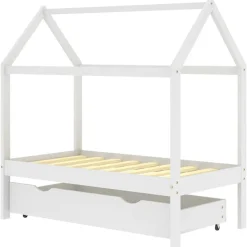 vidaXL Barnsäng med låda vit massiv furu 70x140 cm