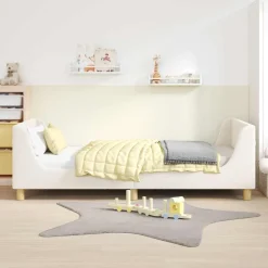 Clearance vidaXL Barnsängram med sänggavel 80 x 200 cm Sjöfåls tyg Kräm