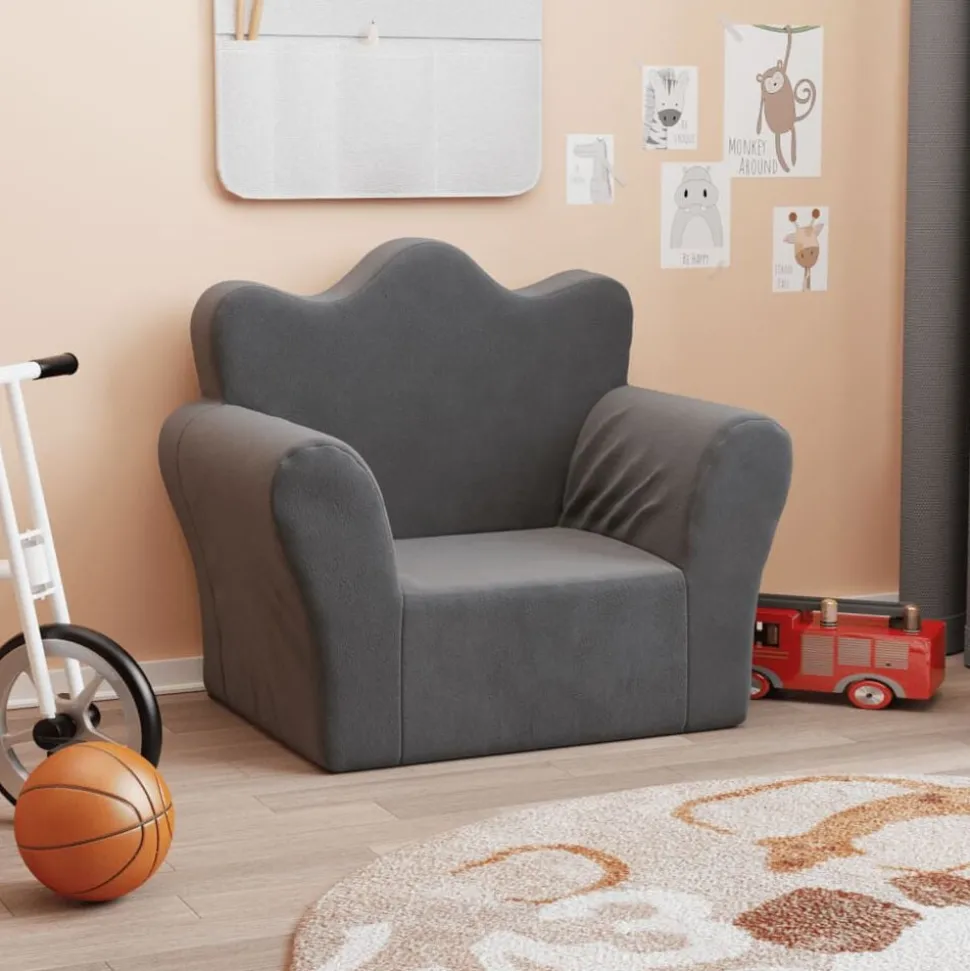 vidaXL Barnsoffa antracit mjuk plysch