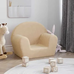 vidaXL Barnsoffa gräddvit mjuk plysch