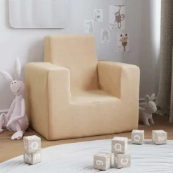 vidaXL Barnsoffa gräddvit mjuk plysch