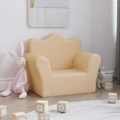 Sale vidaXL Barnsoffa gräddvit mjuk plysch Kräm