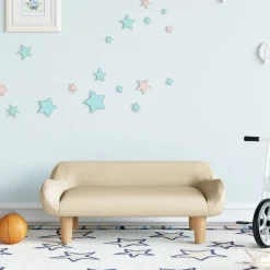 vidaXL Barnsoffa gräddvit 70x40x24 cm tyg