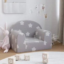 vidaXL Barnsoffa ljusgrå med stjärnor mjuk plysch