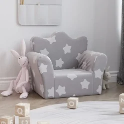 vidaXL Barnsoffa ljusgrå med stjärnor mjuk plysch