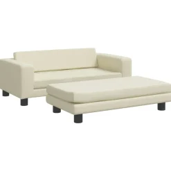 Discount vidaXL Barnsoffa med fotpall gräddvit 100x50x30 cm konstläder Kräm