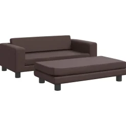 vidaXL Barnsoffa med fotpall brun 100x50x30 cm konstläder