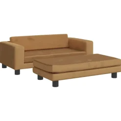 vidaXL Barnsoffa med fotpall brun 100x50x30 cm sammet