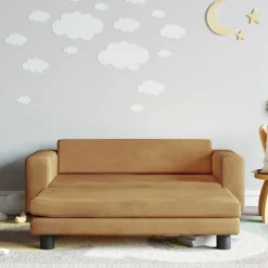 vidaXL Barnsoffa med fotpall brun 100x50x30 cm sammet
