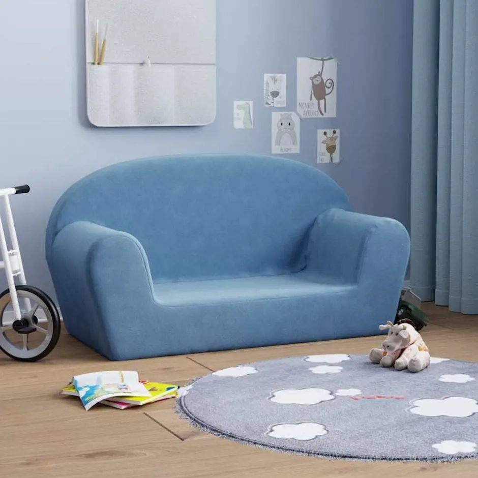 Online vidaXL Barnsoffa 2-sits mjuk plysch Blå