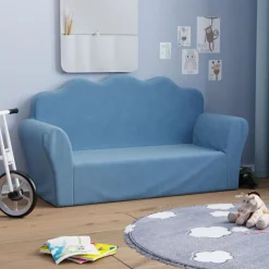 Discount vidaXL Barnsoffa 2-sits mjuk plysch Blå