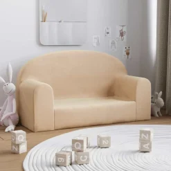 vidaXL Barnsoffa 2-sits gräddvit mjuk plysch Kräm