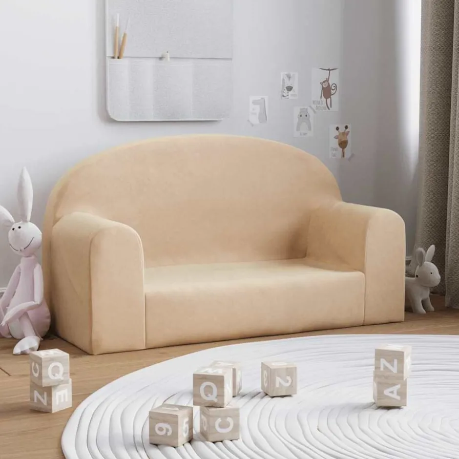 vidaXL Barnsoffa 2-sits gräddvit mjuk plysch Kräm