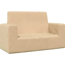 vidaXL Barnsoffa 2-sits gräddvit mjuk plysch