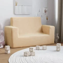 vidaXL Barnsoffa 2-sits gräddvit mjuk plysch