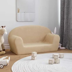 vidaXL Barnsoffa 2-sits gräddvit mjuk plysch