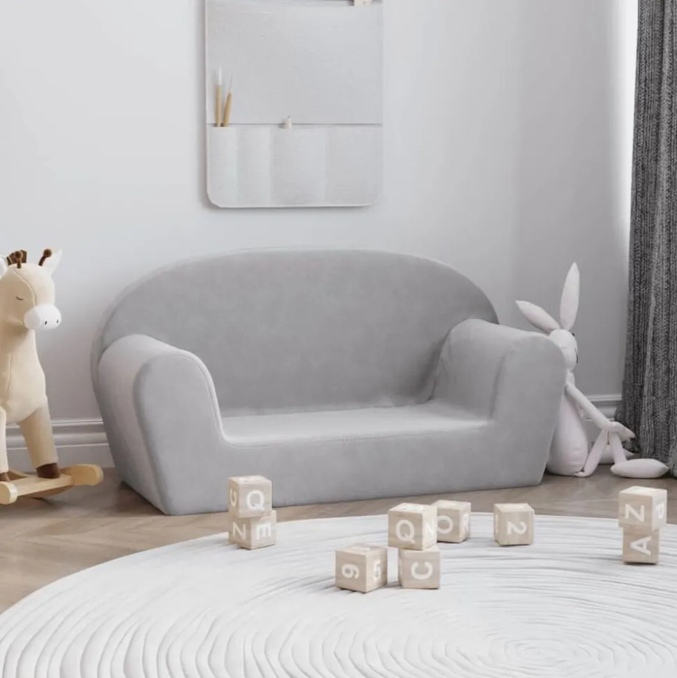 vidaXL Barnsoffa 2-sits ljusgrå mjuk plysch