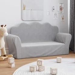 vidaXL Barnsoffa 2-sits mjuk plysch Ljusgrå