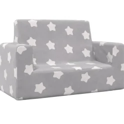 New vidaXL Barnsoffa 2-sits ljusgrå med stjärnor mjuk plysch Ljusgrå och vit