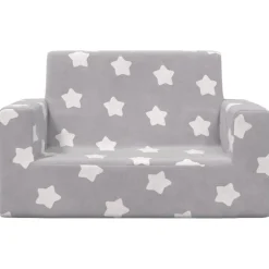 New vidaXL Barnsoffa 2-sits ljusgrå med stjärnor mjuk plysch Ljusgrå och vit