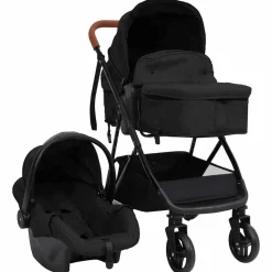 vidaXL Barnvagn 3-i-1 antracit och svart stål