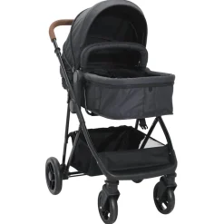 vidaXL Barnvagn 2-i-1 antracit och svart stål