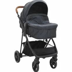 vidaXL Barnvagn 2-i-1 antracit och svart stål