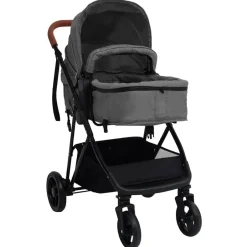 Clearance vidaXL Barnvagn 2-i-1 och svart stål Ljusgrå