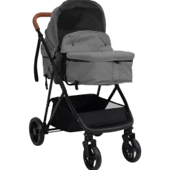 vidaXL Barnvagn 3-i-1 ljusgrå och svart stål