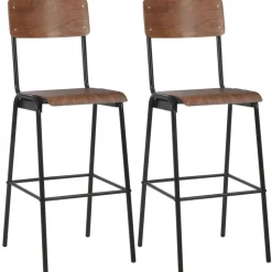 vidaXL Barstolar 2 st massiv plywood stål brun