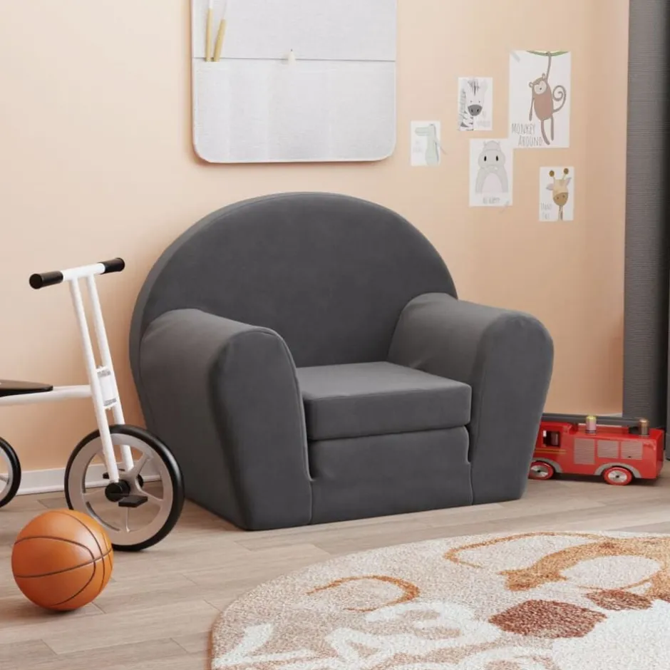 vidaXL Bäddsoffa för barn mjuk plysch Antracit