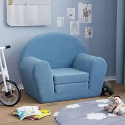 vidaXL Bäddsoffa för barn blå mjuk plysch