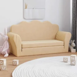 Outlet vidaXL Bäddsoffa för barn 2-sits gräddvit mjuk plysch Kräm