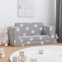 vidaXL Bäddsoffa för barn 2-sits ljusgrå med stjärnor mjuk plysch Ljusgrå och vit