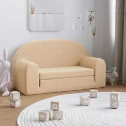 vidaXL Bäddsoffa för barn 2-sits gräddvit mjuk plysch Kräm