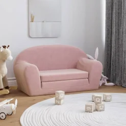 vidaXL Bäddsoffa för barn 2-sits rosa mjuk plysch