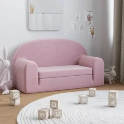 vidaXL Bäddsoffa för barn 2-sits rosa mjuk plysch