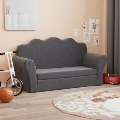 Hot vidaXL Bäddsoffa för barn 2-sits mjuk plysch Antracit
