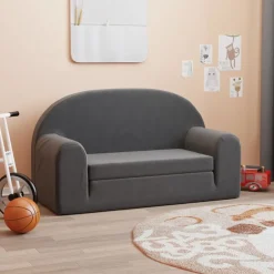 Best vidaXL Bäddsoffa för barn 2-sits mjuk plysch Antracit