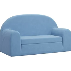 vidaXL Bäddsoffa för barn 2-sits blå mjuk plysch