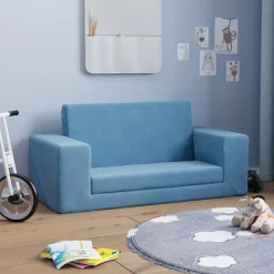 New vidaXL Bäddsoffa för barn 2-sits mjuk plysch Blå