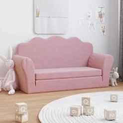 New vidaXL Bäddsoffa för barn 2-sits mjuk plysch Rosa