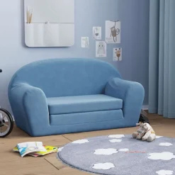 vidaXL Bäddsoffa för barn 2-sits blå mjuk plysch