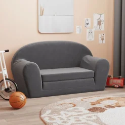 Clearance vidaXL Bäddsoffa för barn 2-sits mjuk plysch Antracit
