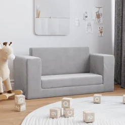 Best vidaXL Bäddsoffa för barn 2-sits mjuk plysch Ljusgrå