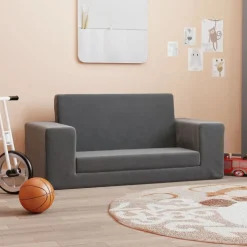vidaXL Bäddsoffa för barn 2-sits antracit mjuk plysch