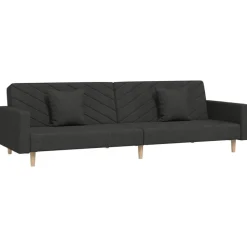 vidaXL Bäddsoffa 2-sits med två kuddar svart tyg